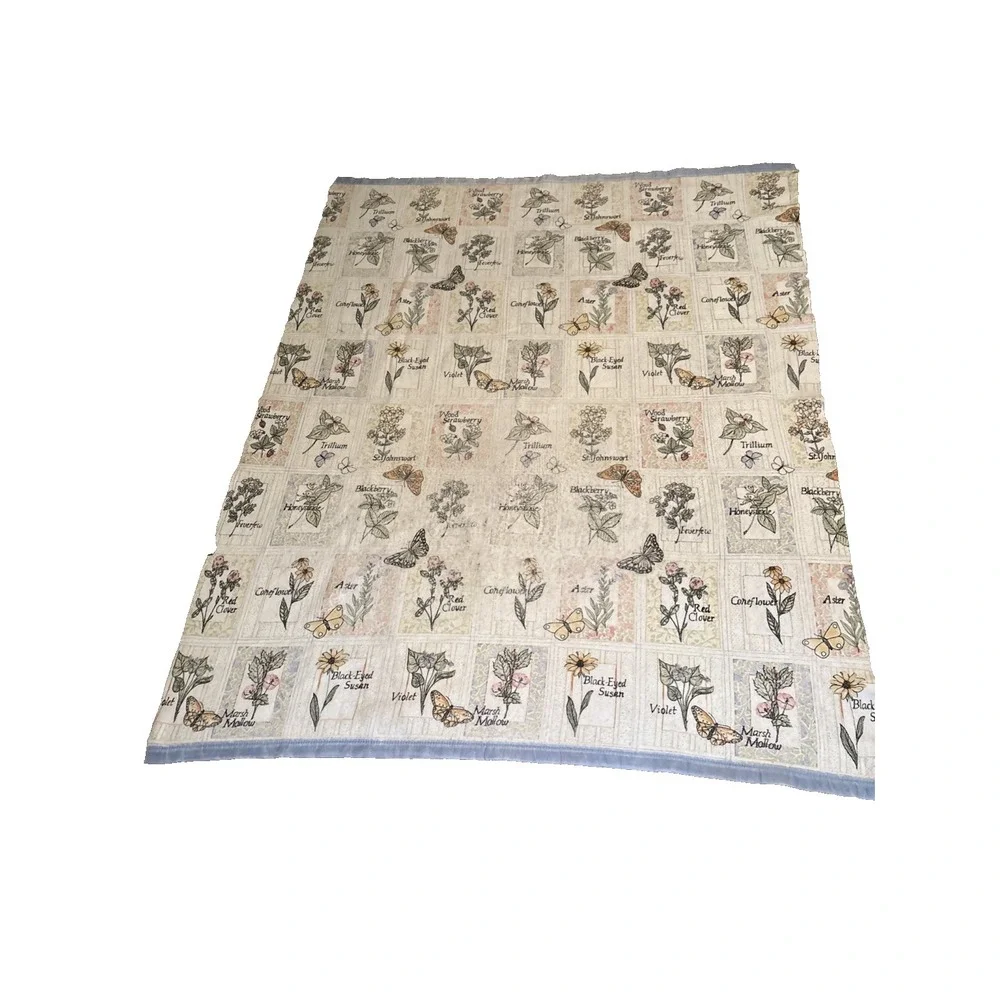 Vintage 80s Botanical Flower Floral Acrylic Blanket With Satin Trim Edging USA